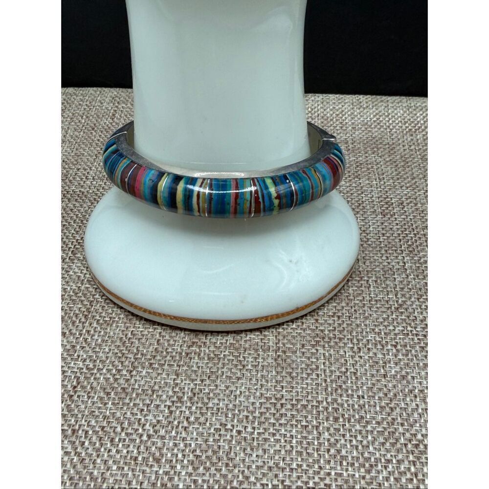 Jay King Sterling Silver Rainbow Calsilica Hinged Bangle Bracelet with Box - Picture 2 of 7
